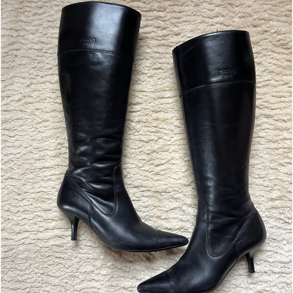 Coach Mandie tall black leather kitten heel boot 7.5